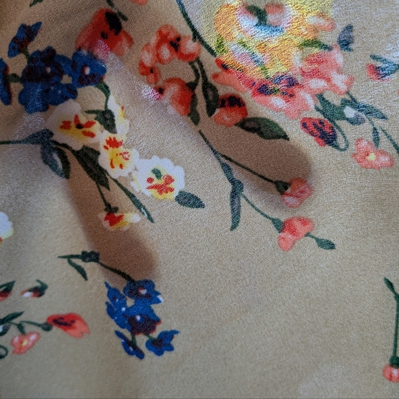 RELIPOP Tan Orange Yellow Pink Blue Floral Semi Sheer Cardigan with Crochet - Picture 6 of 8